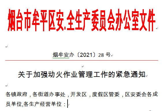 煙臺(tái)市牟平區(qū)安.全生產(chǎn)委員會(huì)辦公室文件